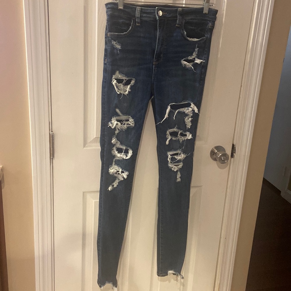 Womens- American eagle, 8 long, super hi-rise, distressed jegging